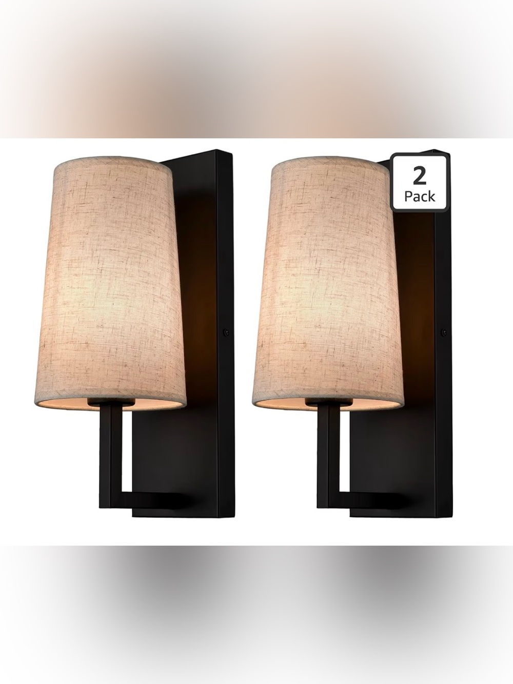 Set of Two Modern Farmhouse Black Wall Sconces 1-Light Hardwired Matte Black